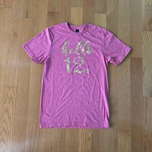 12th Birthday Pink Tee with Gold 12